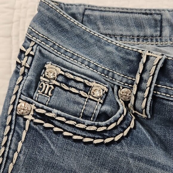 Miss Me Women’s Jeans Size 25 Signature Rise Boot Cut Denim Rhinestone Contrast - Picture 10 of 16